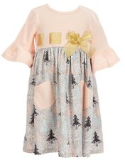 Bonnie Jean Little Girl's 3/4 Sleeve Push-thru Gold Ribbon Shift Dress-6