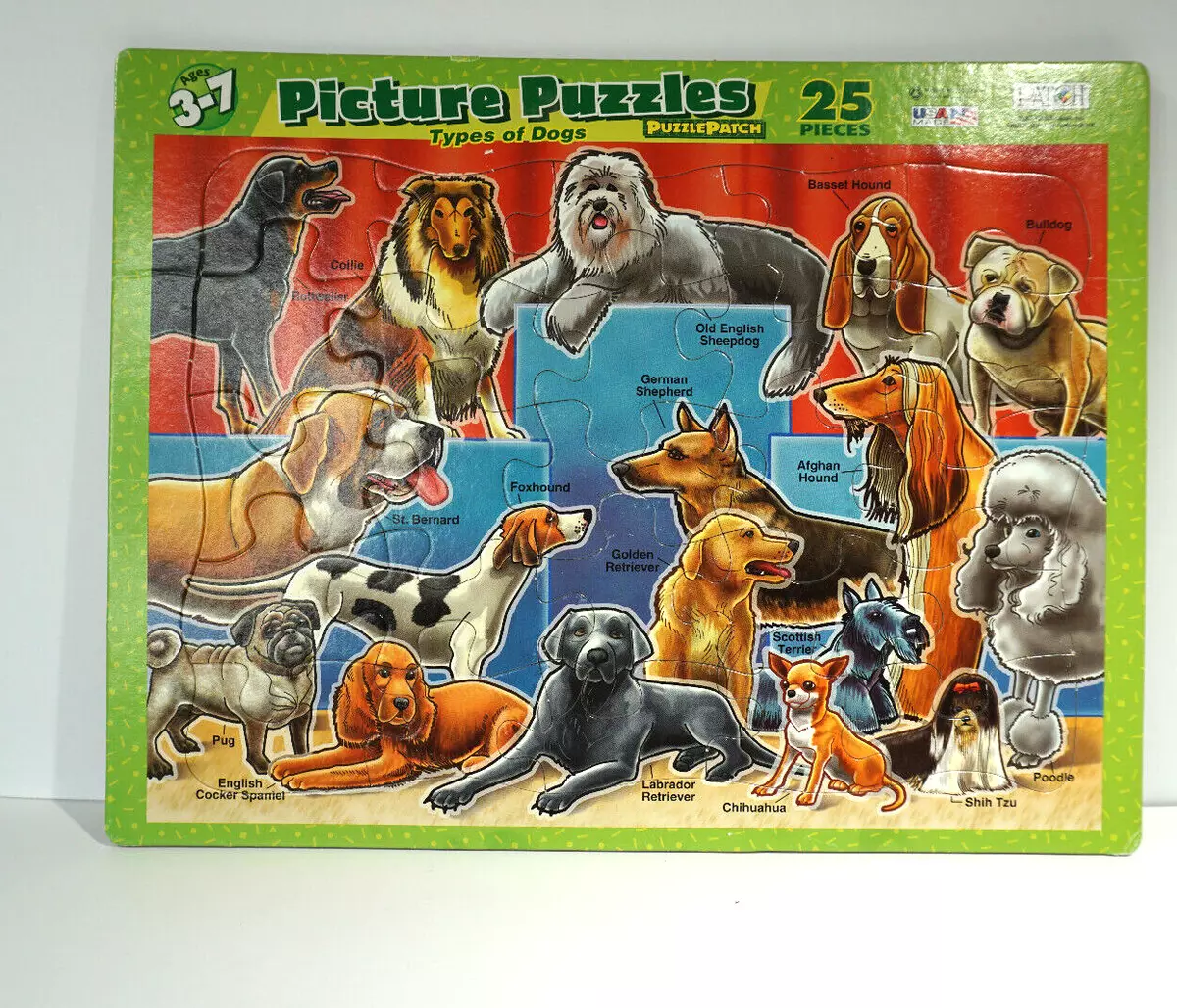 Vintage Types of Dogs Puzzle Patch Picture Puzzles 25 Pieces