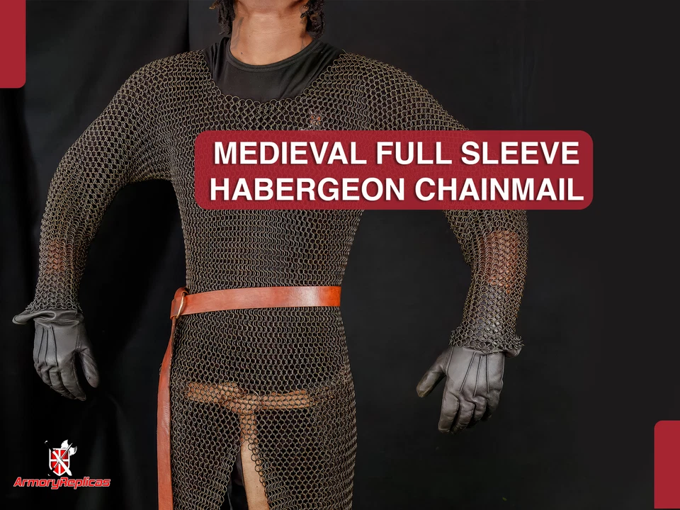 Camisa Cavaleiro Manga Completa Chainmail Armor | Aço Suave Medieval Hauberk | 6 Cores - Imagem 3 de 4