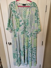 ASOS Curve Green & Gray Floral V-Neck Tie Front Short Sleeves Maxi Dress, Plus 2