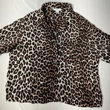 H M Leopard Print Button-Up Short Sleeve Top Womens Size Small