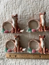 NIESKAZITELNY zestaw 4 szt.: Vintage Fitz & Floyd Fox ceramiczny pierścień na serwetkę 1990 3" figurka
