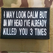 I MAY LOOK CALM Sarcastic Tactical Morale Patch Hook and Loop