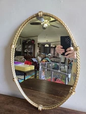 VTG Homco Home Interior Oval Twisted Rope Metal Gold Wall Hanging Accent Mirror