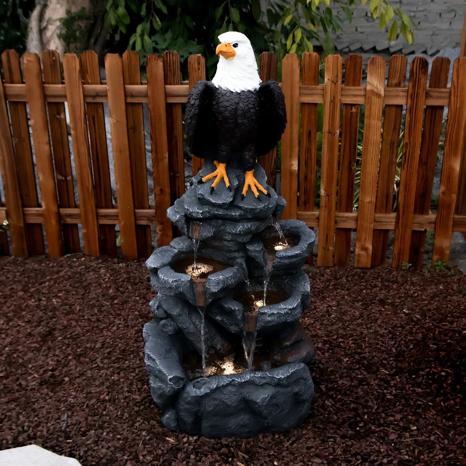 Bald Eagle Rock Cascade Fountain – 39.76" Tiered Outdoor Water Feature - Image 2 of 4