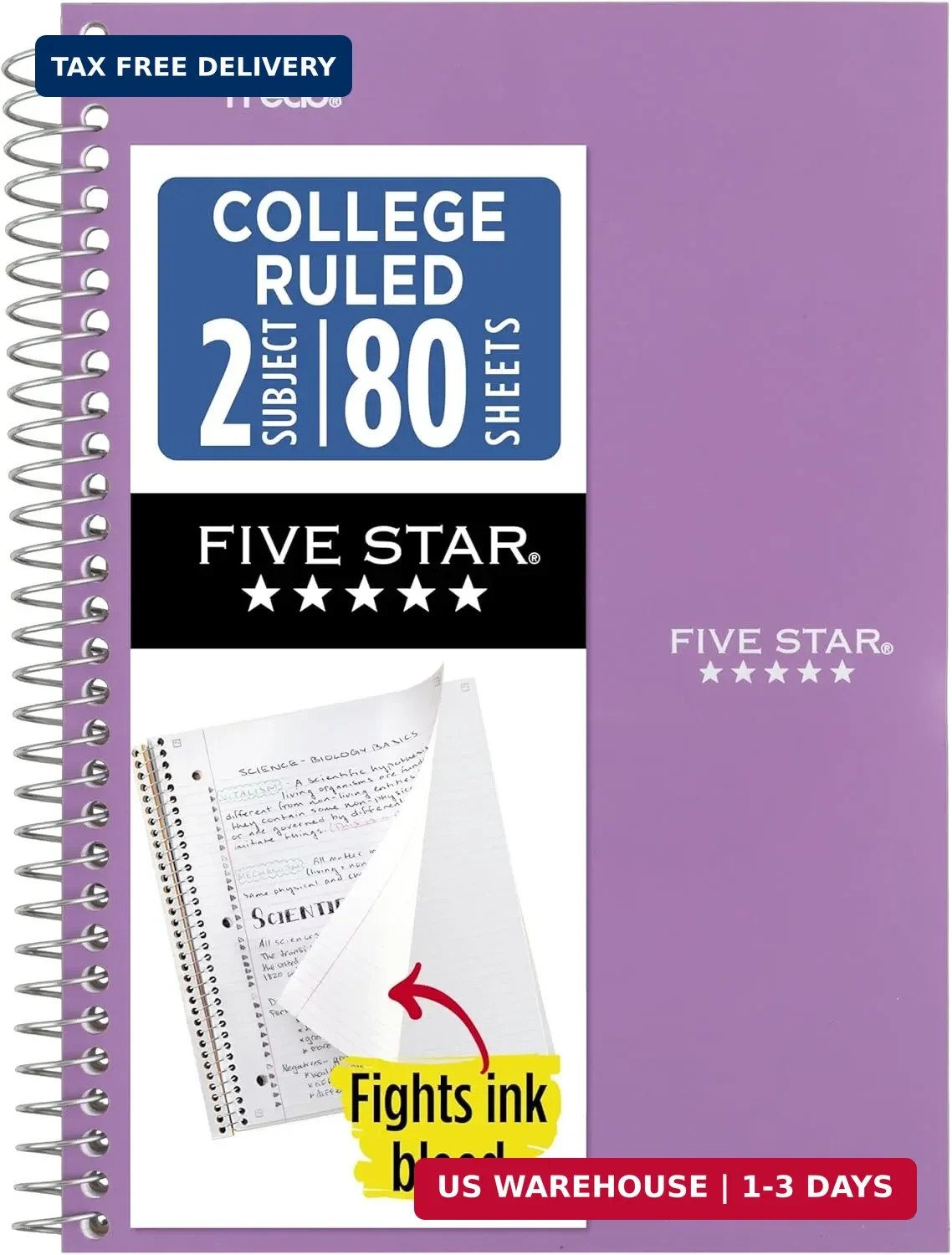 Spiral Notebook, 2 Subject, College Ruled Paper, 6" x 9-1/2", 80 Sheet