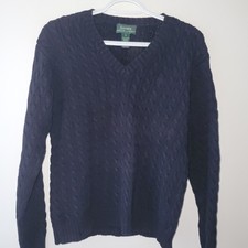 Vintage 90s Lauren Ralph Lauren Cable Knit V Neck Sweater Women Size Small Blue