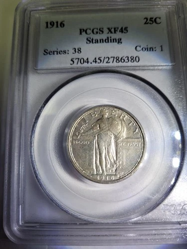 1916 standing liberty quarter Pcgs Xf45 Good Luster Great Eye Appeal