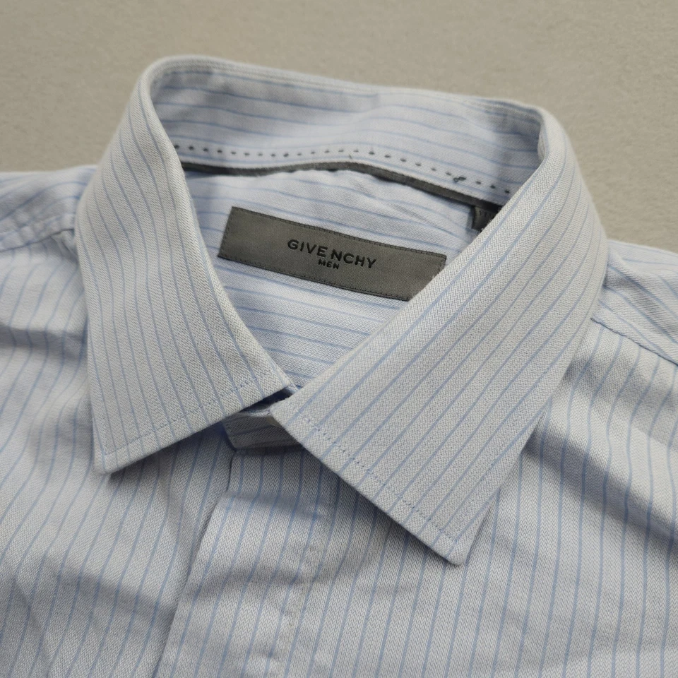 Camisa Givenchy De Colección Para Hombre 17.5 (XXL 2XL) Azul Puño Francés Vestido Abotonado Años 90 Foto 3 de 4