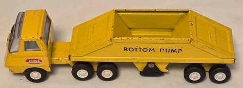 Tonka Bottom Dump Truck Semi & Trailer Yellow Vintage Pressed Steel Toy Rig 1970