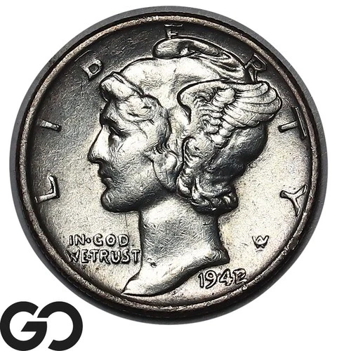 1942/1 Mercury Dime, Collector Favorite Over-Date Mint Error, Choice AU+ Key!