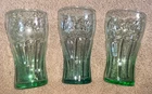 Lot of 3 Vintage Coca Cola 2 Green Tinted 1 Blue Embossed Coke Glasses 16 Oz,