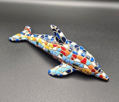Barcino Designs Spain Art Hand Painted Mosaic Dolphin Figurine 6.25  Long