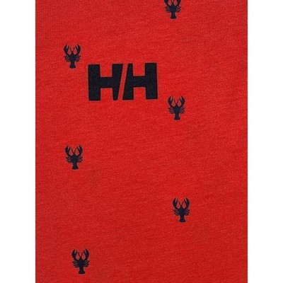 New HELLY HANSEN Lobster Print Polo Red Pattern Shirt Nautical Club Large Fjord