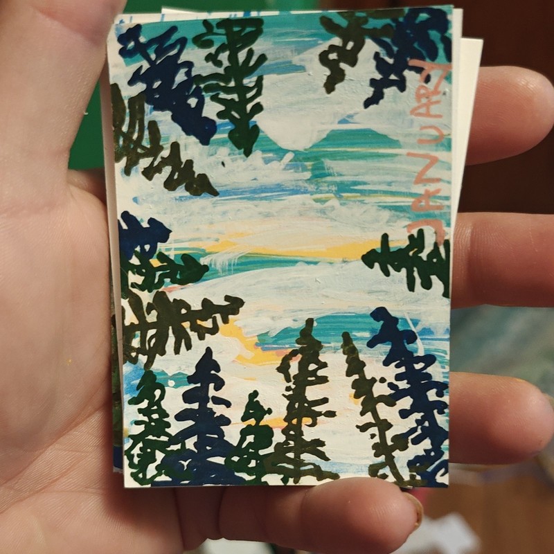 ACEO by Emily Meinert January miniature forest landscape acrylic painting paper 