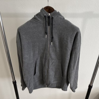 Sandro Paris Men's Full Zip Hooded Fleece Hoodie w/ Pockets Gray Cotton M