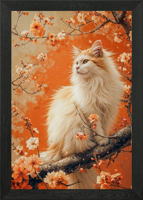 Kirschblüte Katze Gerahmtes Wandbild Poster Leinwanddruck Bild