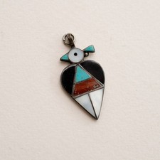 VTG Zuni stone channel inlay Sterling silver Thunderbird Eagle Bird signed penda
