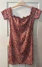 Women’s SHEIN Orange/Red Floral Print Ruffle Edge Mini Dress - Size M