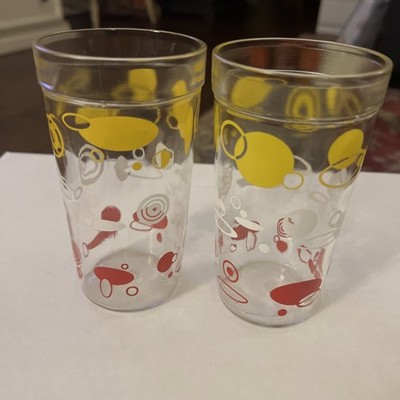 VTG MCM Atomic Set of (2) Jelly Jar Drinking Glass Tumblers