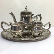Vintage Silverplate Child's Tea Set 4 Piece Reed & Barton Platter