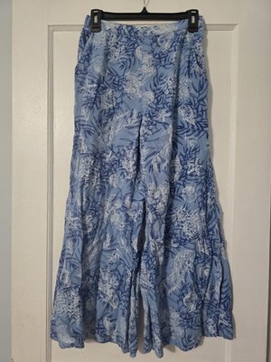 Midnight Sky Wide-Leg Coastal Pants Blue White Tropical Size Medium