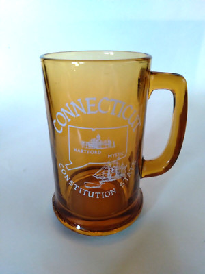 Connecticut Constitution State 1970s Vintage 5.5  Amber Glass Handled Mug