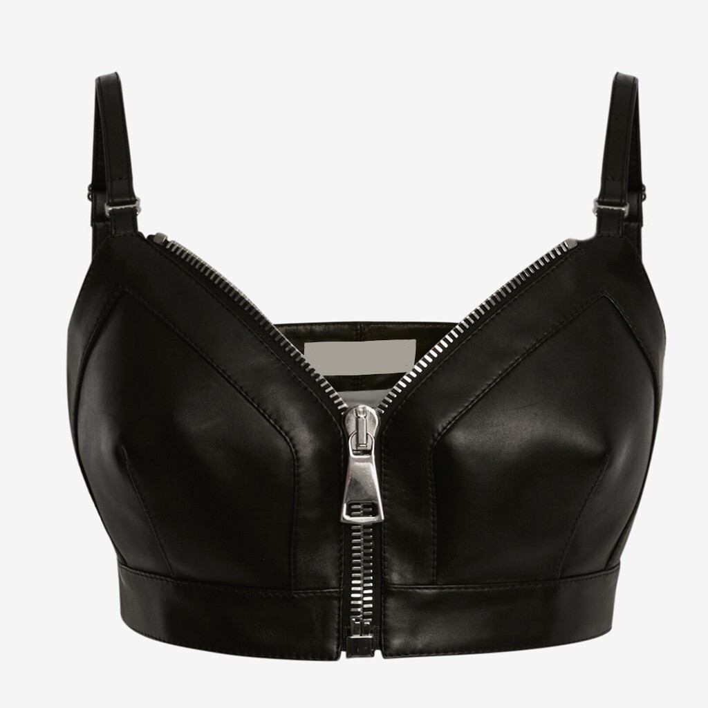 LeatherViz Leather Zip Bra Top in Black, Easy Rider leather bra