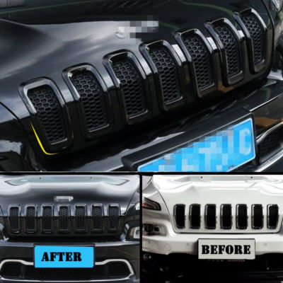 for 2014-2018 Jeep Cherokee Black Car Front Grille Inserts Grill Frame Trim 7pcs