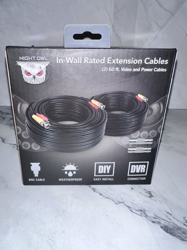 Night Owl In-Wall Rated Extension Cables 2-60' Video and Power Cables New Sealed