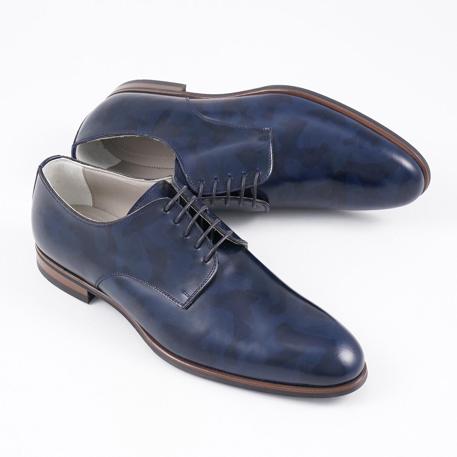 SAOLA Scarpe eleganti Kiton blu navy stampate mimetiche in pelle Derby 9 (Eu 42)