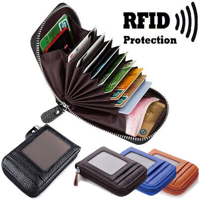 New Men's Leather Wallet Credit Card/ID Holder RFID Blocking Zipper Thin Pocket