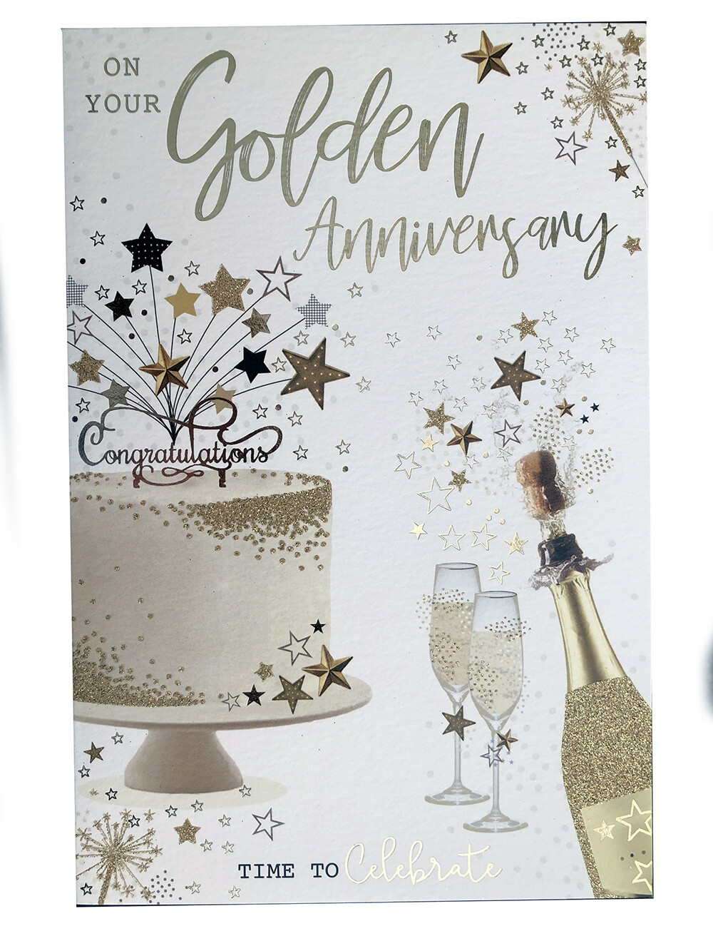 50th Golden Anniversary Card Happy Champagne & Bunting Design Lovely Verse
