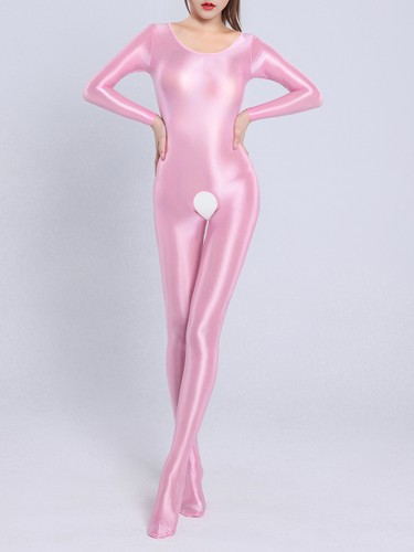 Womens Glossy Long Sleeve Full Body Jumpsuit Crotchless Catsuit Stretchy Cutout - Bild 34 von 93