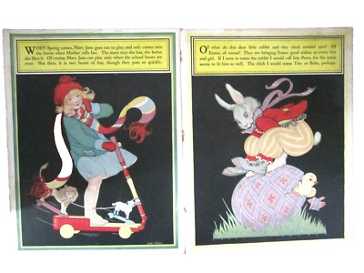 Lot of 2 hazel frazee book board prints. Rabbit Easter Egg, Girl. 9'' x 11.5''