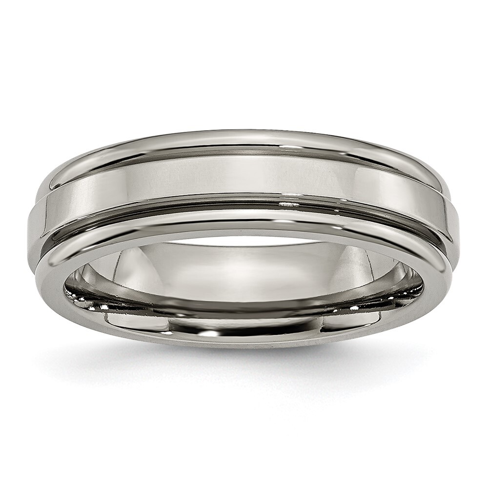 Titanium Polished 6mm Grooved Edge Band Ring Size 8 for Men 4.03gm