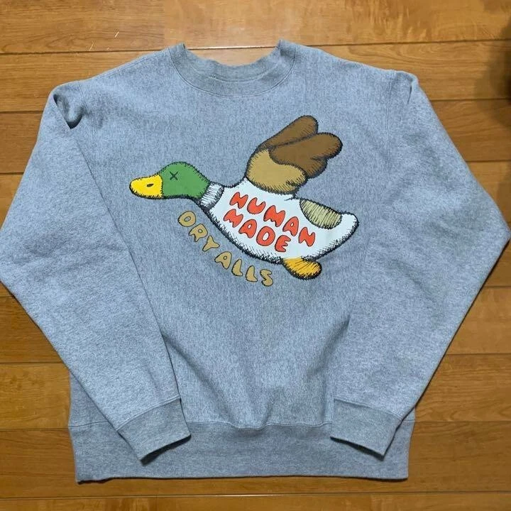 Human Made x KAWS Collaboration Duck BAPE NIGO Sweatshirt Gray Size L