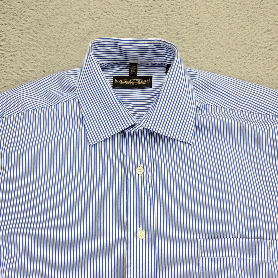 Donald J. Trump Shirt Mens 16.5 - 32/33 Blue Striped Non-Iron French Cuff - Image 2 of 4