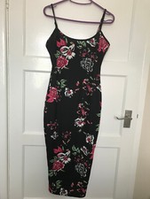 SheIn Black Floral Bold Sleeveless Bodycon Dress UK Size M