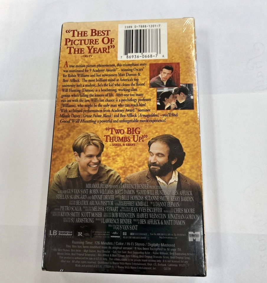 Good Will Hunting VHS 1997 Robin Williams Matt Damon Ben Affleck NEW Sealed - Image 4 of 4