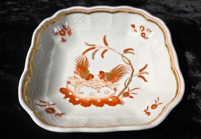 Antique Richard Ginori Siena Rust Rooster Cockerel Square Trinket