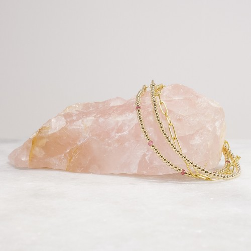 Garnet Bracelet, Gold Beaded Bracelet, Delicate Artisan Bracelet 2mm - Picture 10 of 10