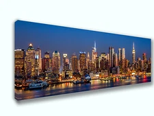 New York City Night Skyline Panoramic Picture Canvas Print Home Decor Wall Art