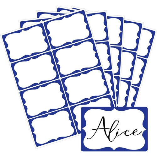 Plain Name Tags Sticker White with Blue Border 3" x 2" Sticky Name Stickers,N...