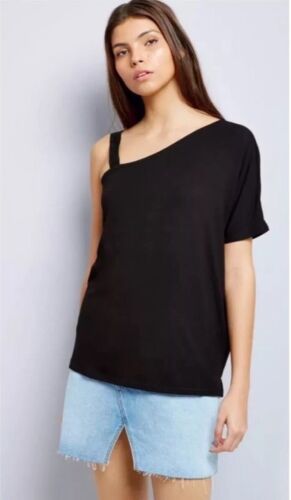 New Look - Top negro de un hombro - Talla 10
