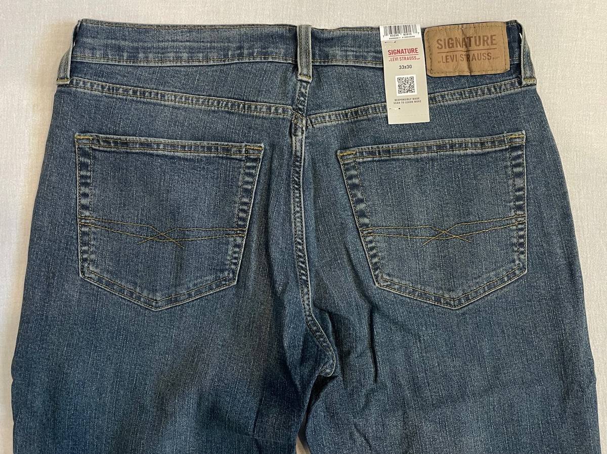 Signature Levi Strauss Mens Straight Flex Jeans 33X30 Blue