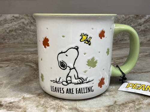 Large Coffee Mug Peanuts Snoopy And Woodstock Leaves Are Falling. Green. New. - Picture 5 of 9