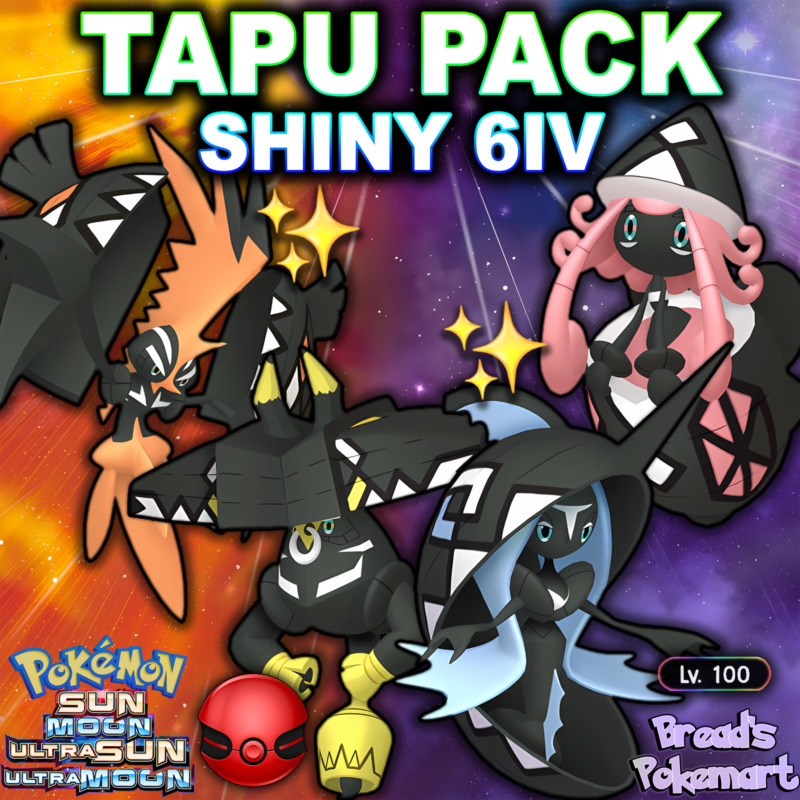 TAPU Koko Lele Bulu & Fini ALL Shiny 6IV ✨ Pokemon Ultra Sun and Moon Event PACK