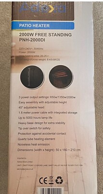 2KW PATIO HEATER ADEXA GARDEN FREE STANDING ELECTRIC WARMER OUTDOOR NEW IN  BOX