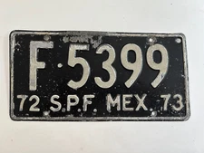 1972 1973 Mexico License Plate Government Issue "SPF" = Federal Public Service
